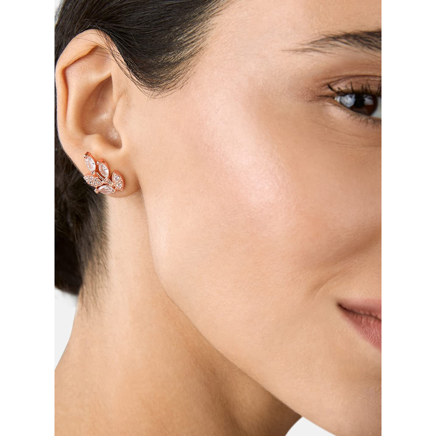 MINUTIAE Rose Gold Plated Vine Shape Stud Earring With Solitaire Crystal Diamond Stylish Fashion Jewellery For Women and Girls