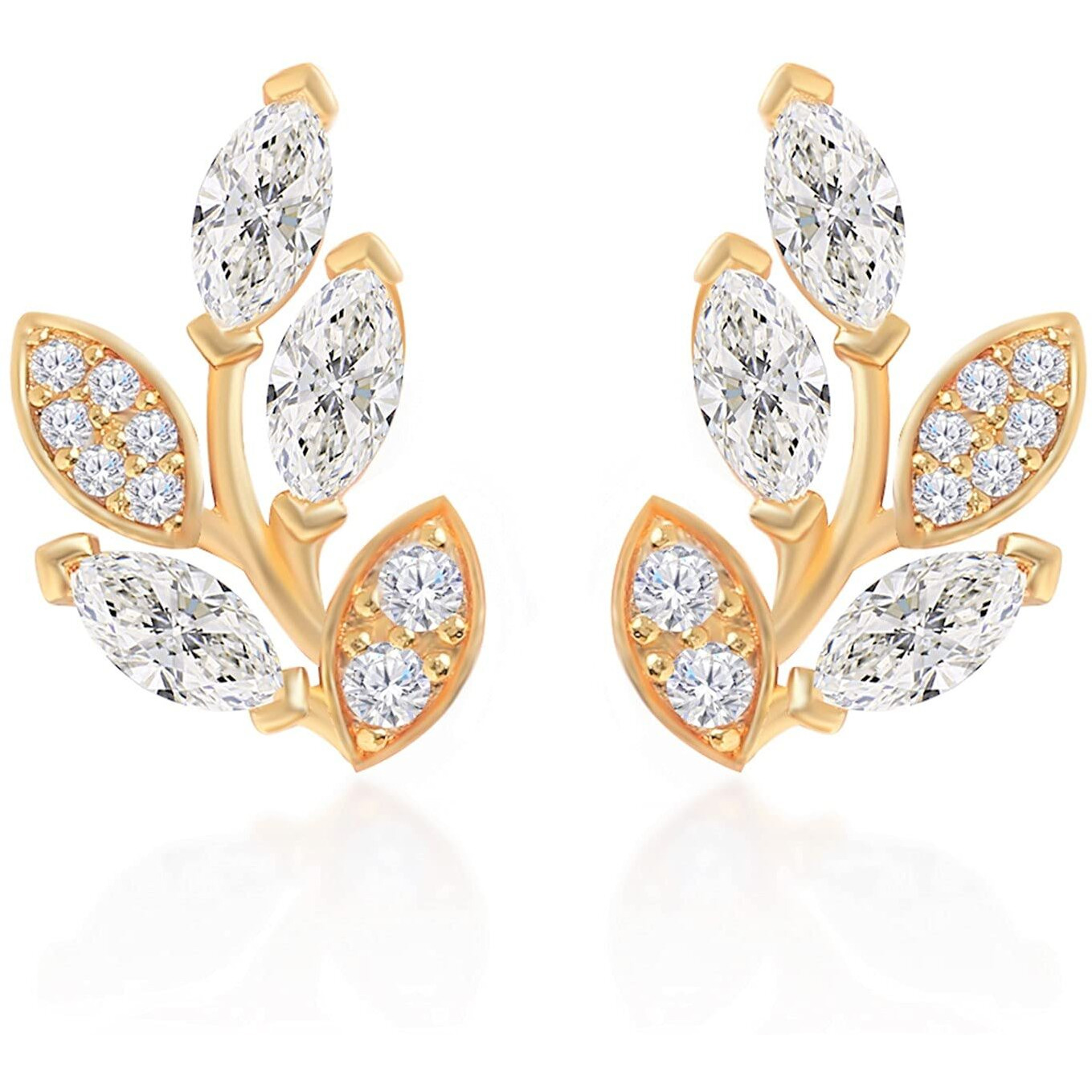 MINUTIAE Gold Plated Vine Shape Stud Earring With Solitaire Swarovski Crystal Diamond Stylish Fashion Jewelry For Women and Girls