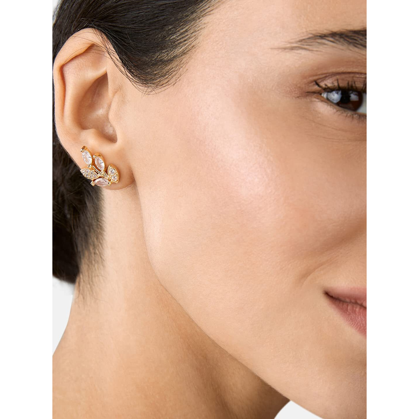MINUTIAE Gold Plated Vine Shape Stud Earring With Solitaire Swarovski Crystal Diamond Stylish Fashion Jewelry For Women and Girls