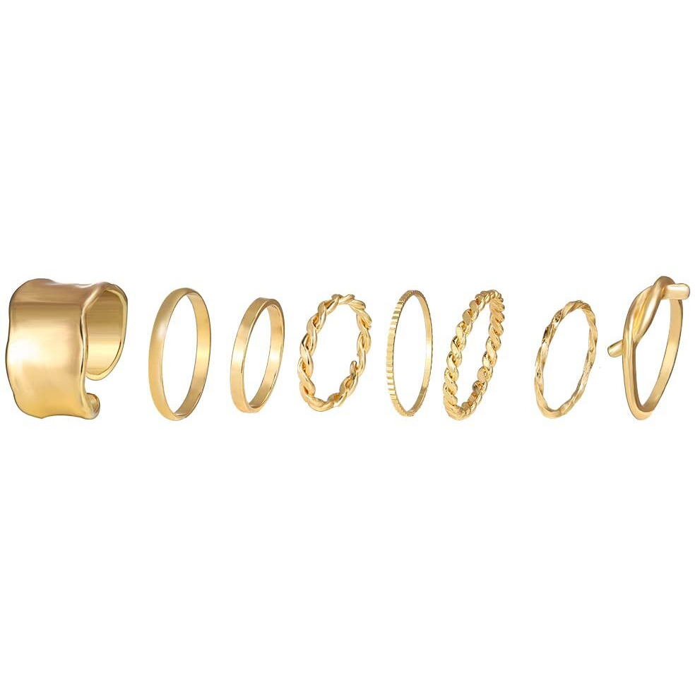 Shining Diva Fashion Latest Stylish Metal Boho Midi Finger Rings for Women and Girls - Set of 8 (13023r), Golden