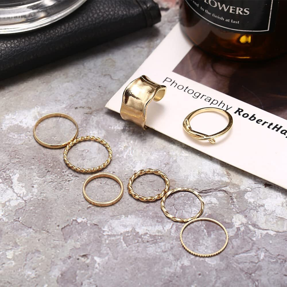 Shining Diva Fashion Latest Stylish Metal Boho Midi Finger Rings for Women and Girls - Set of 8 (13023r), Golden