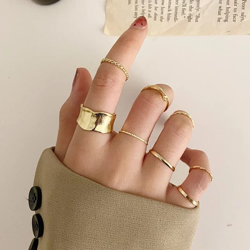 Shining Diva Fashion Latest Stylish Metal Boho Midi Finger Rings for Women and Girls - Set of 8 (13023r), Golden