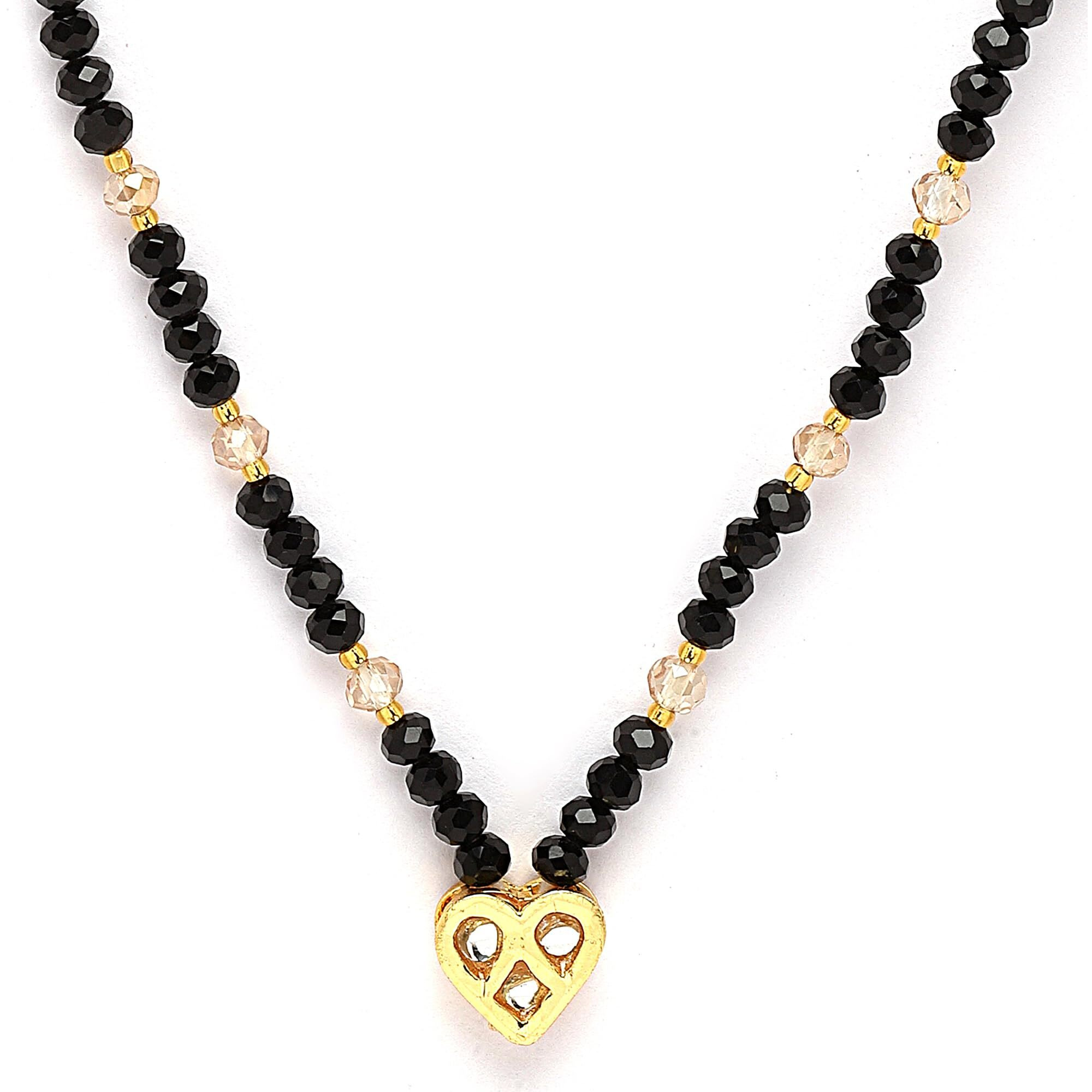 ZENEME Gold-Plated Black & White Artificial Stones Studded & Beads Beaded Locket Mangalsutra For Women (Design 3)