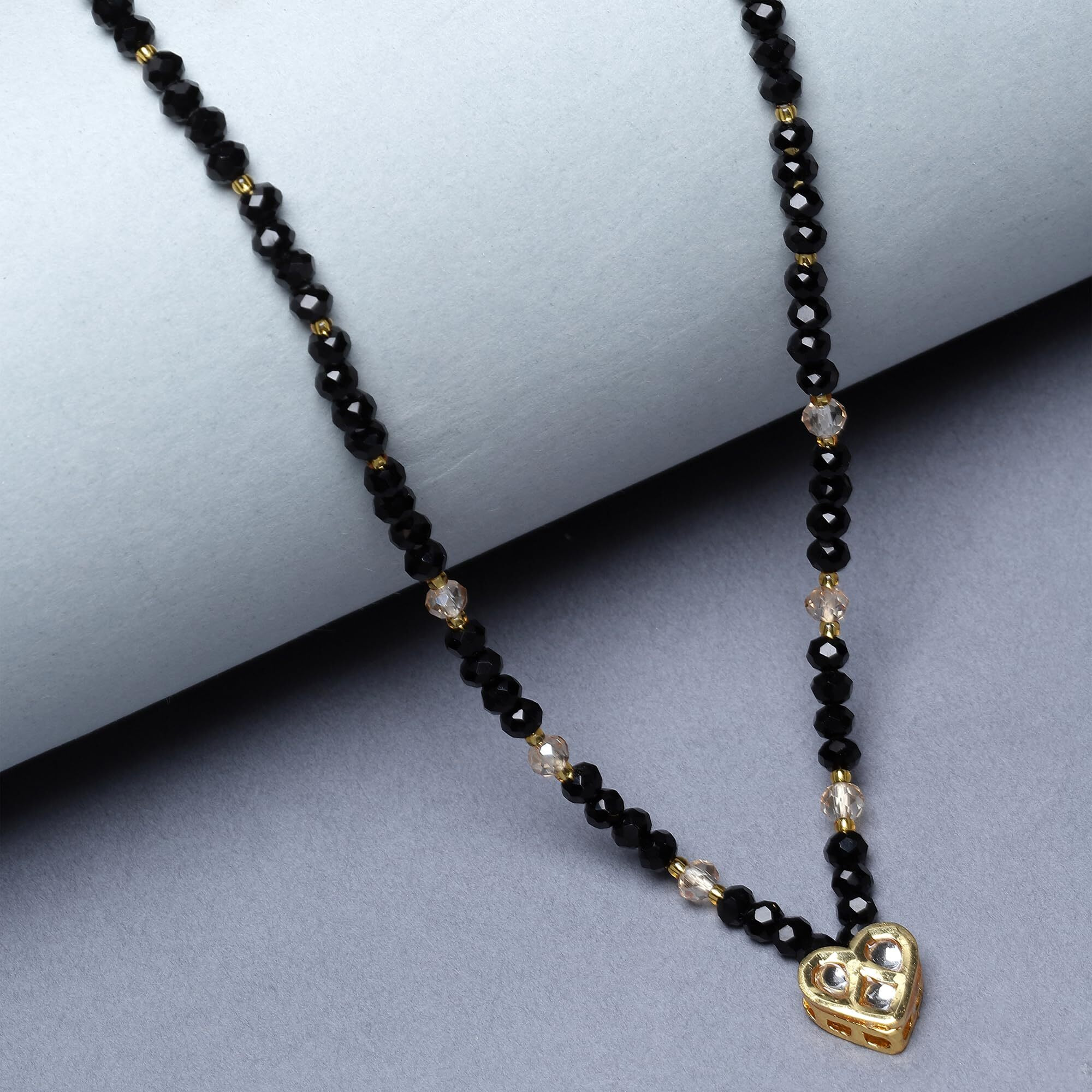 ZENEME Gold-Plated Black & White Artificial Stones Studded & Beads Beaded Locket Mangalsutra For Women (Design 3)