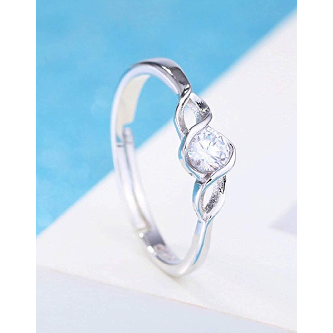 karatcart Platinum Plated Elegant Silver Crystal Couple Adjustable Solitaire Ring for Men and Women