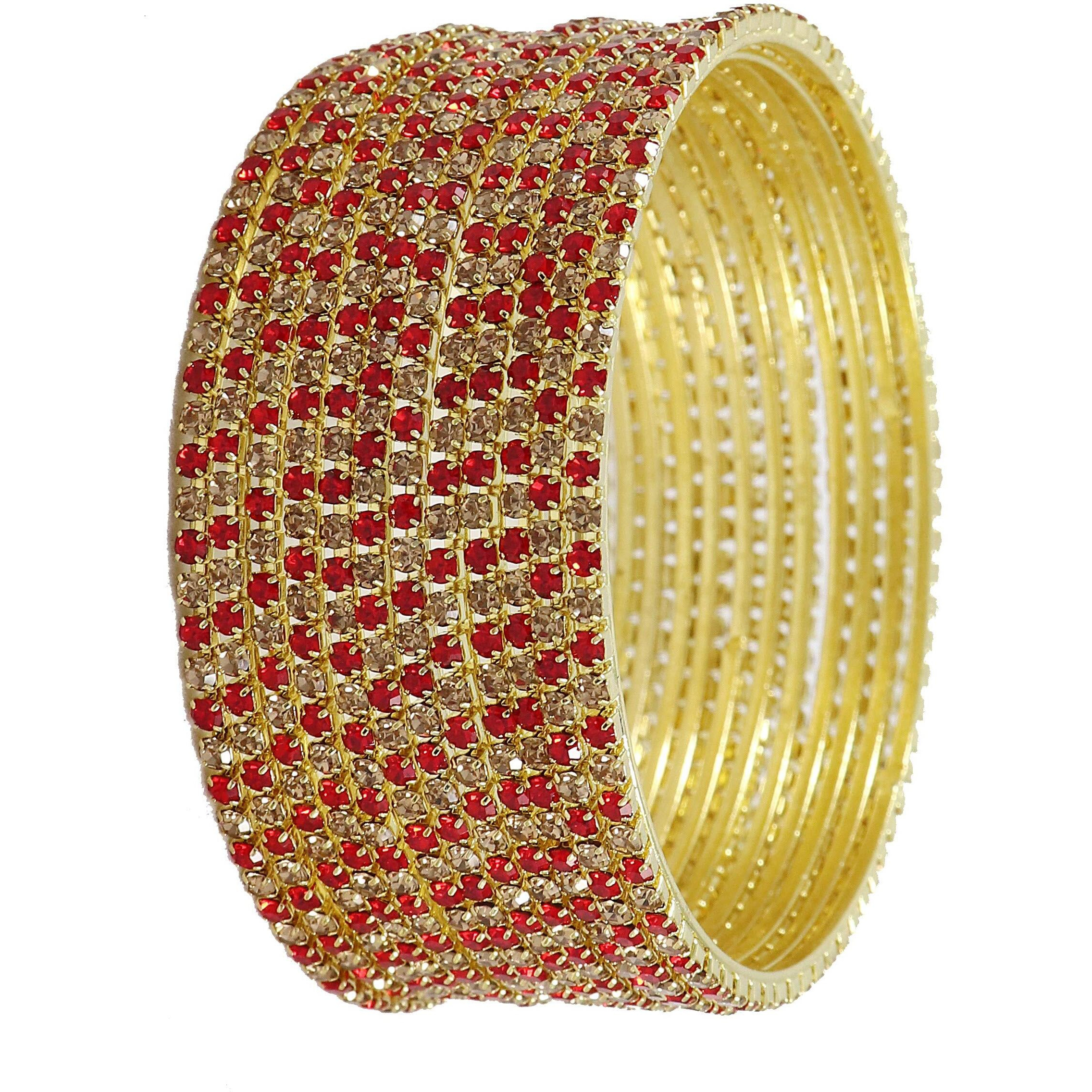 ZULKA Non-Precious Metal Base Metal with Zircon Gemstone Studded worked Glossy Finished Bangle Set For Women and Girls, (RedGold_2.8 Inches), Pack Of 12 Bangle Set