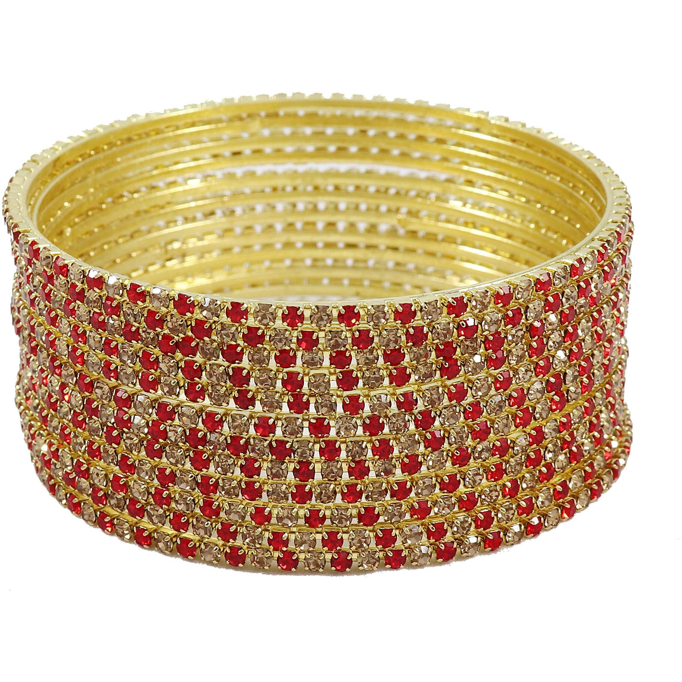 ZULKA Non-Precious Metal Base Metal with Zircon Gemstone Studded worked Glossy Finished Bangle Set For Women and Girls, (RedGold_2.8 Inches), Pack Of 12 Bangle Set
