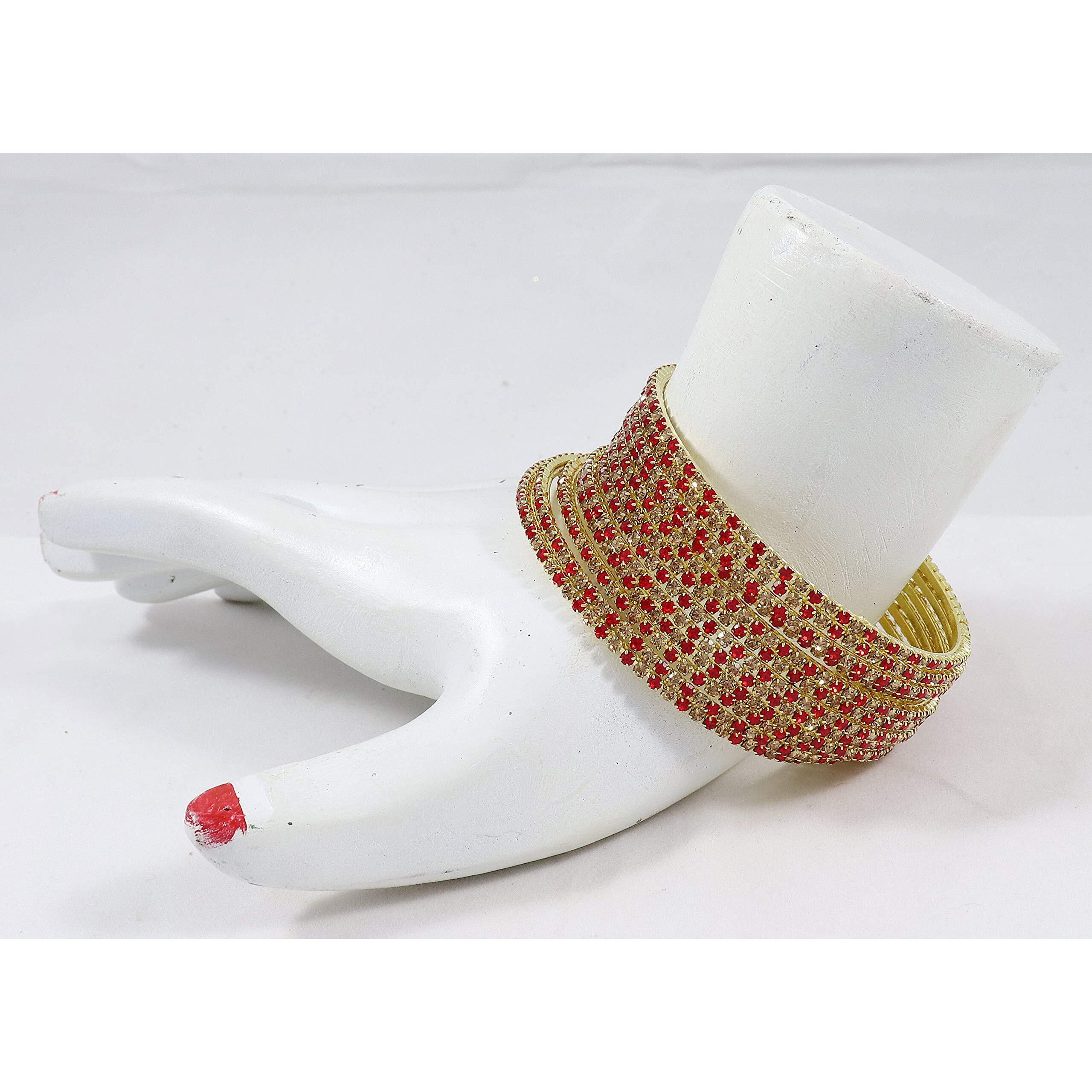 ZULKA Non-Precious Metal Base Metal with Zircon Gemstone Studded worked Glossy Finished Bangle Set For Women and Girls, (RedGold_2.8 Inches), Pack Of 12 Bangle Set