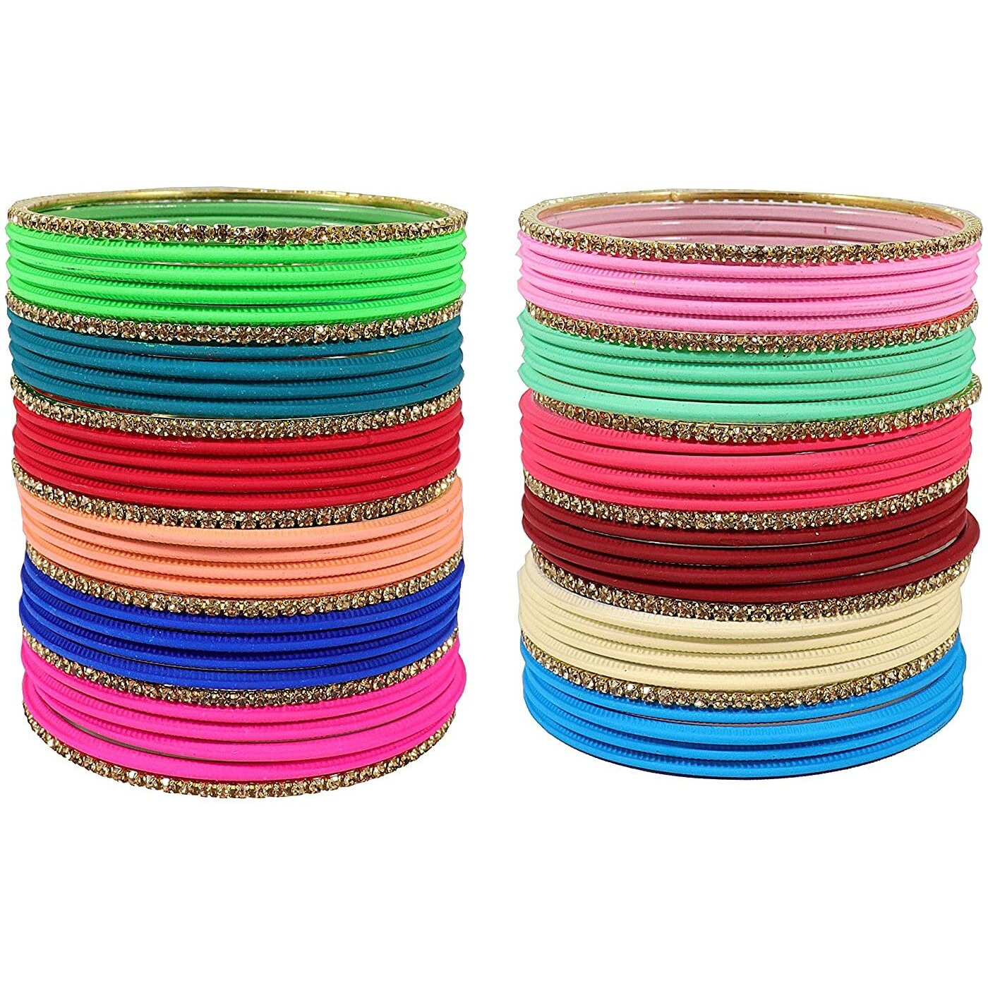 NMII Non-Precious Metal with Base Metal and Studded with Zircon Gemstone Matte Finished Bangle set For Women and Girls, (Multicolour-Design-4 2.4_Inches), Pack Of 61 Bangles