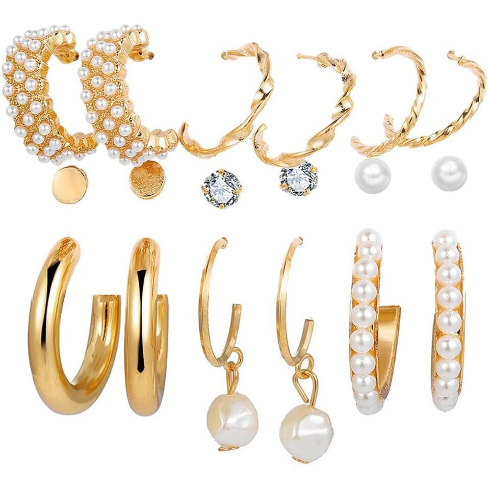 Jewels Galaxy Stylish Pearl & AD Multi Designs Stunning 6 Pair of Earrings For Women/Girls (Design 33)