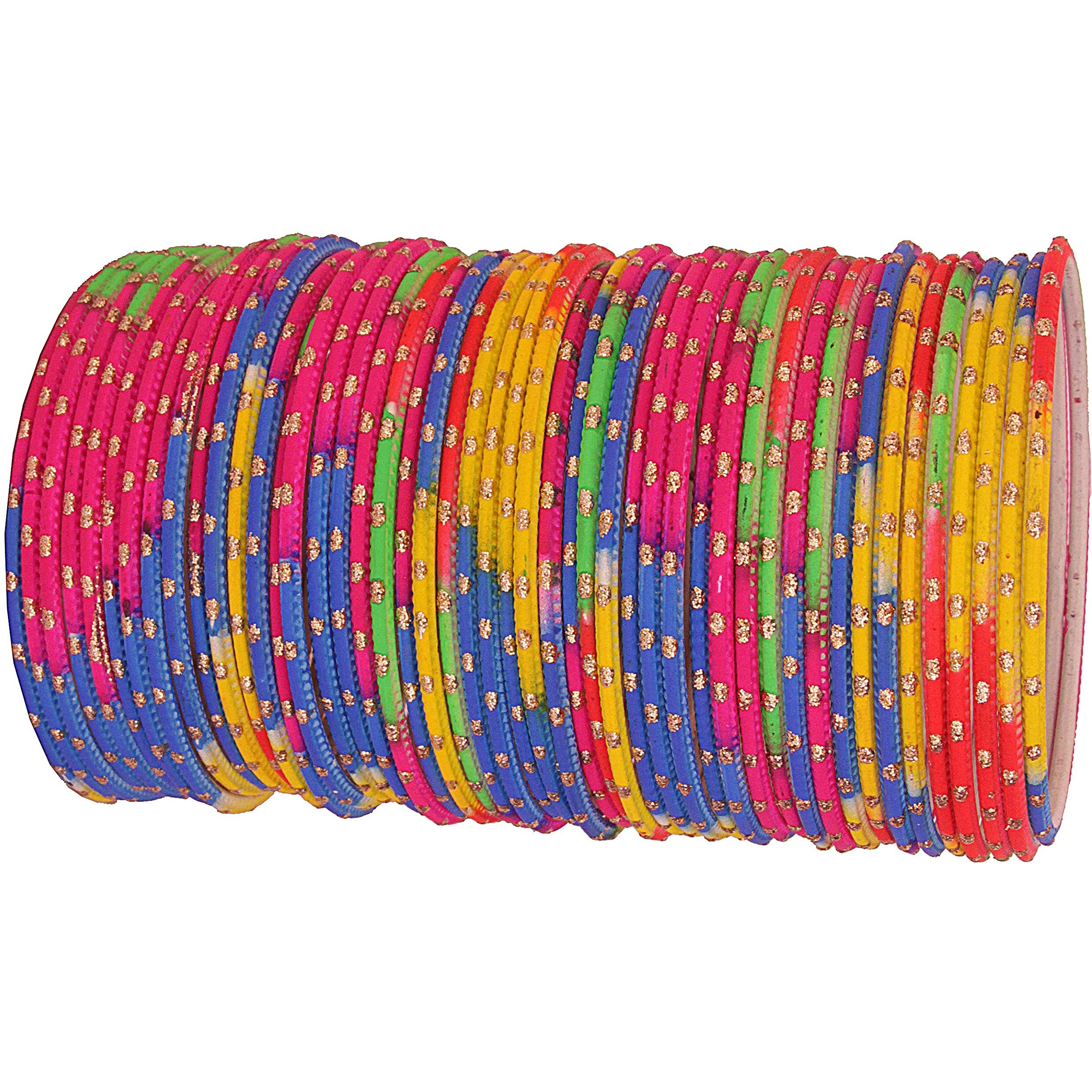 NMII Metal with Golden Polka Dots Bangles Set For Women and Girls | Metal Bangles | Plain Simple Bangles | Chudi Set | Bangles Bracelet | Womens Bangles | Jewellery- (MNY1-Multi-2.6)-Set of 48
