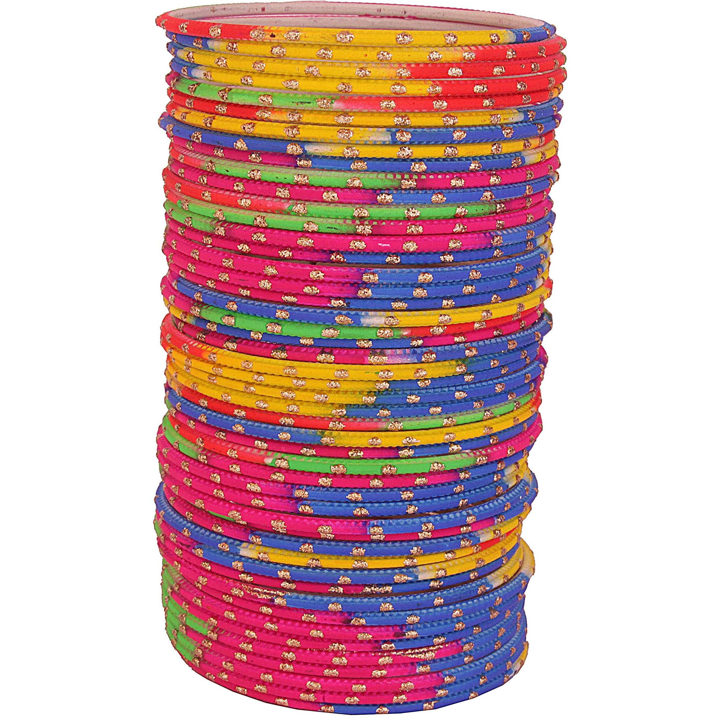 NMII Metal with Golden Polka Dots Bangles Set For Women and Girls | Metal Bangles | Plain Simple Bangles | Chudi Set | Bangles Bracelet | Womens Bangles | Jewellery- (MNY1-Multi-2.6)-Set of 48