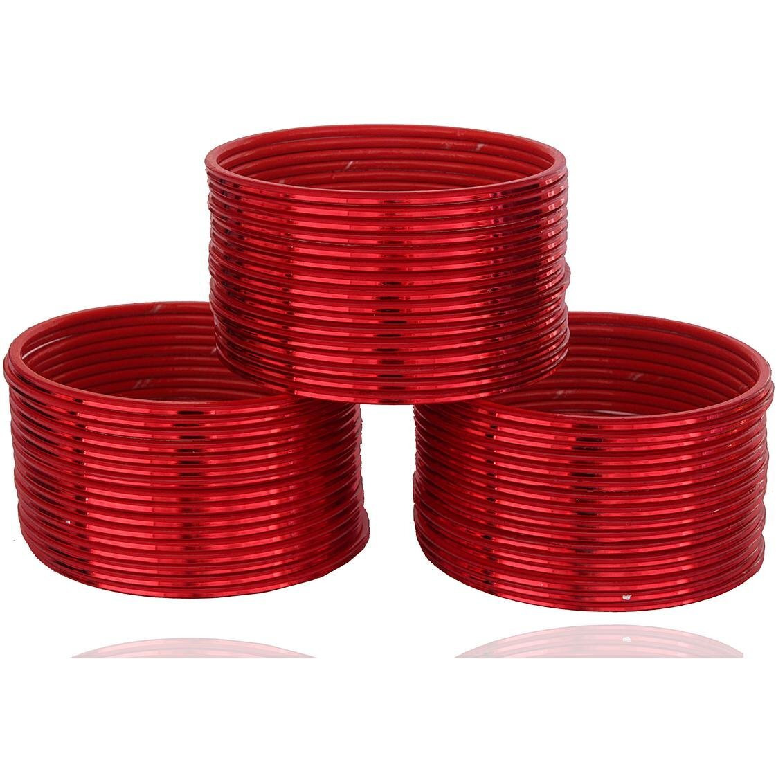 NMII Non-Precious Metal Base Metal with Simple and Plain Glossy Finished Bangle Set For Women and Girls, (Red_2.6 Inches), Pack Of 48 Bangle Set