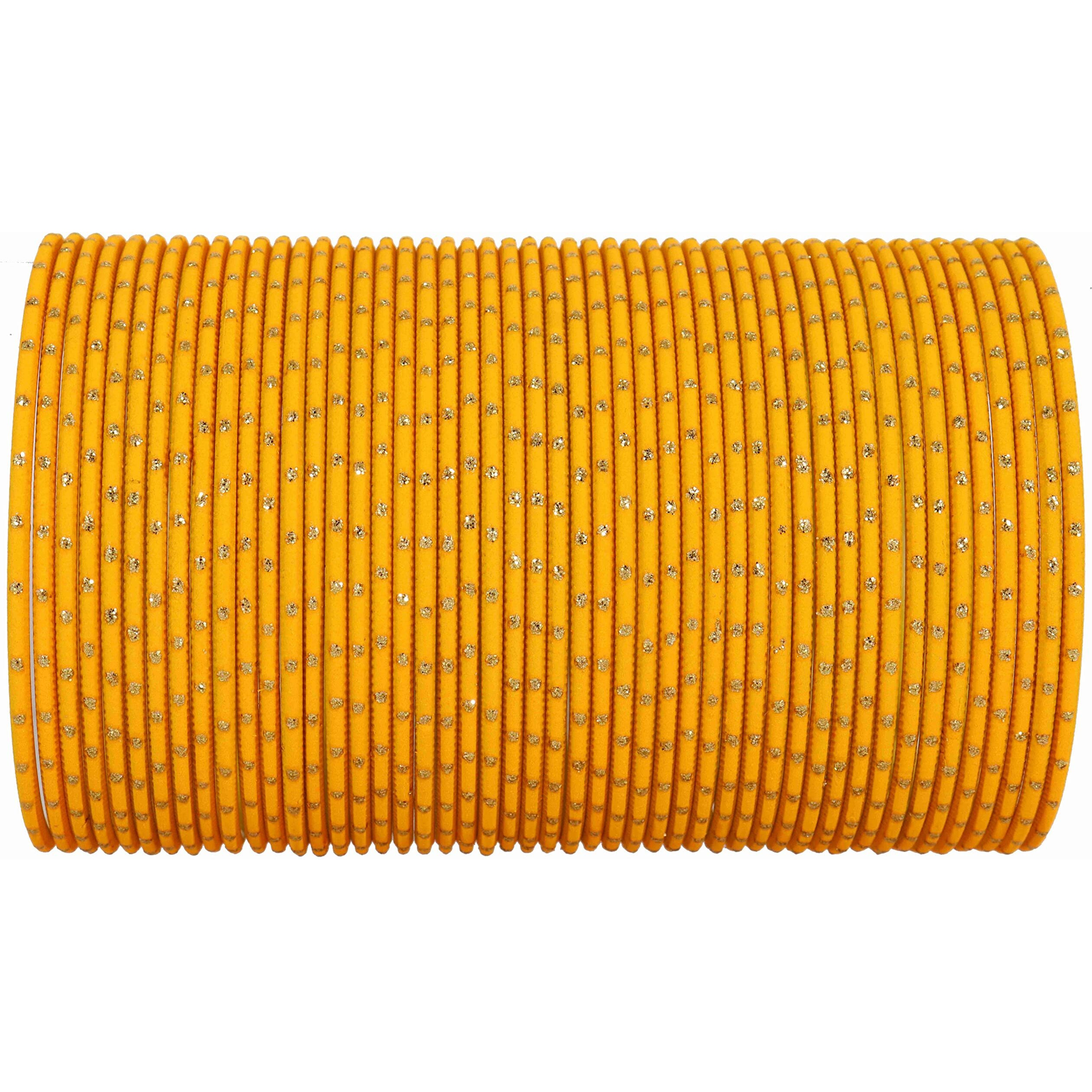 NMII Non-Precious Metal Base Metal with Polka Dots Glossy Finished Bangle Set For Women and Girls, (Haldi_2.8 Inches), Pack Of 48 Bangles