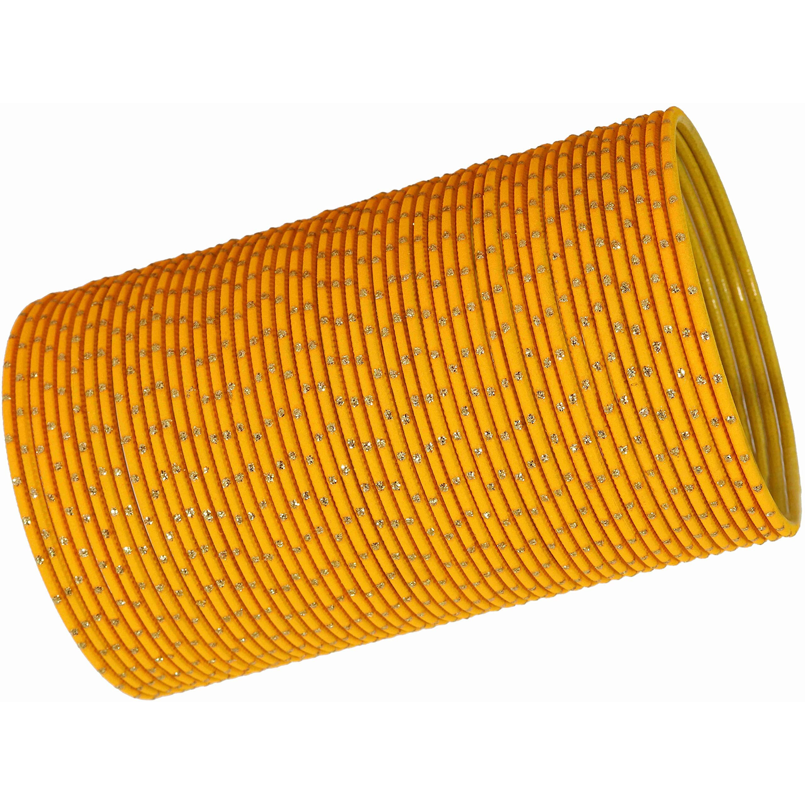 NMII Non-Precious Metal Base Metal with Polka Dots Glossy Finished Bangle Set For Women and Girls, (Haldi_2.8 Inches), Pack Of 48 Bangles