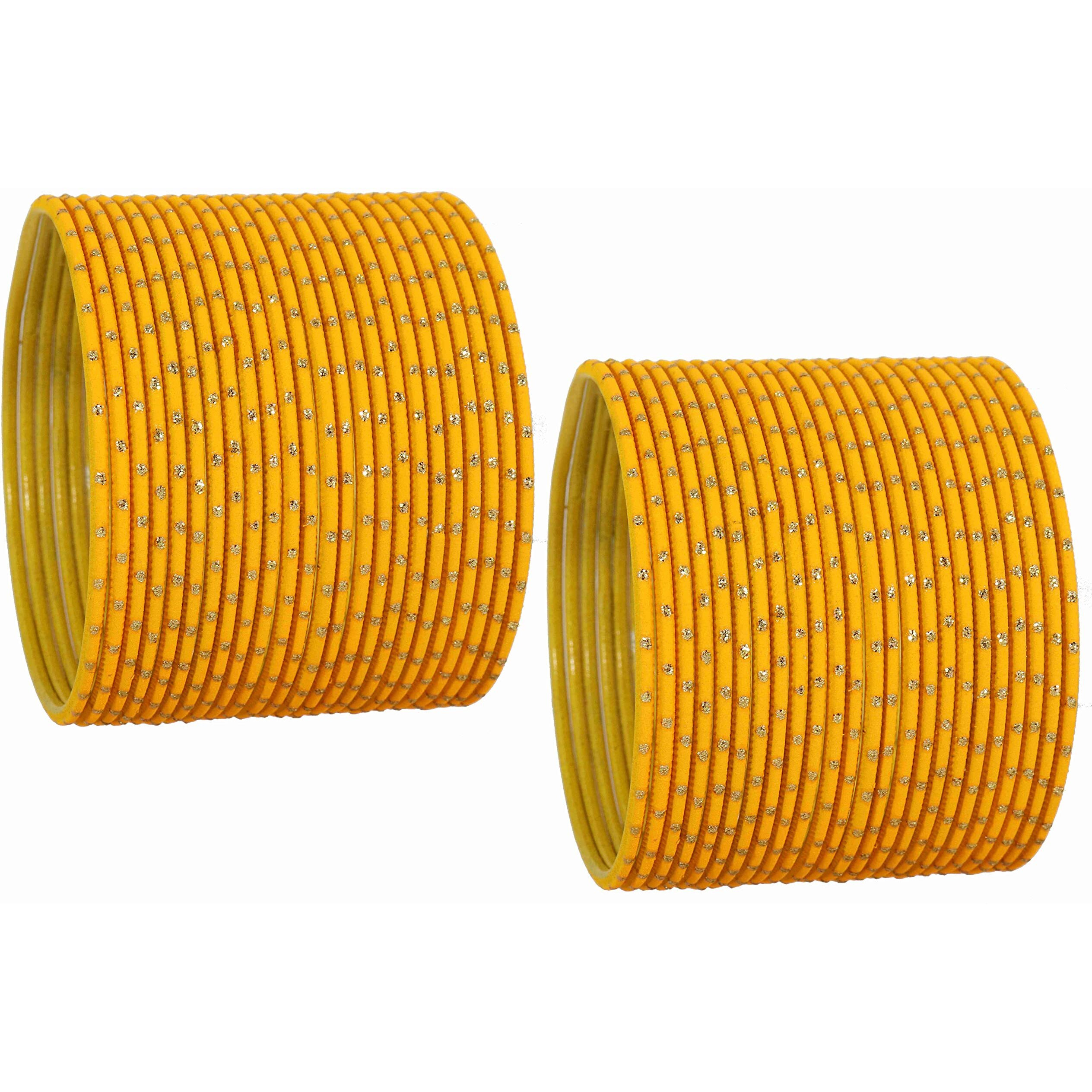 NMII Non-Precious Metal Base Metal with Polka Dots Glossy Finished Bangle Set For Women and Girls, (Haldi_2.8 Inches), Pack Of 48 Bangles