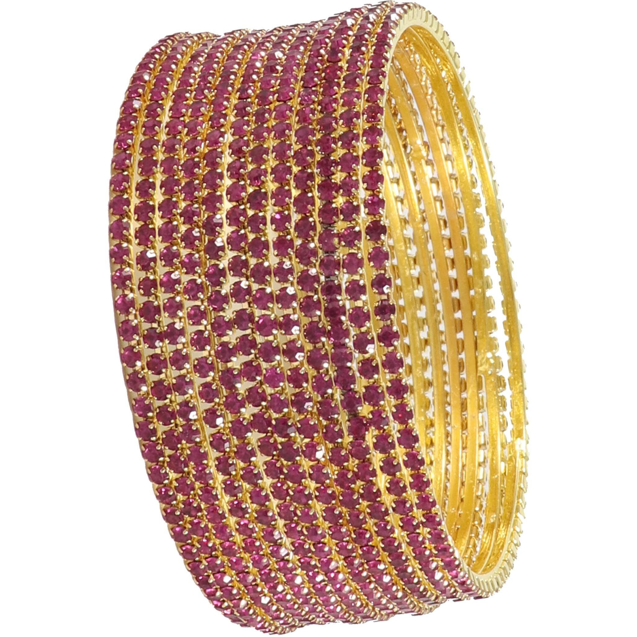 ZULKA Non-Precious Metal Base Metal with Zircon Gemstone Studded worked Glossy Finished Bangle Set For Women and Girls, (Pink_2.6 Inches), Pack Of 12 Bangle Set