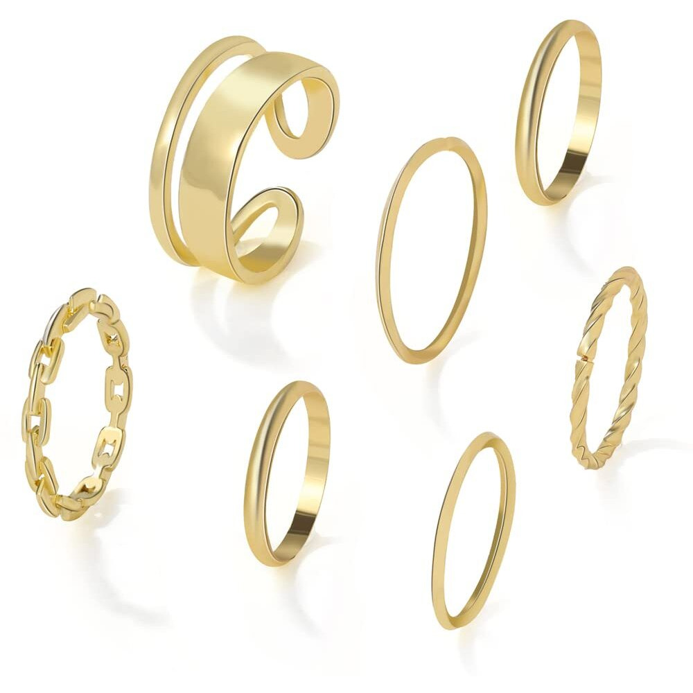 Shining Diva Fashion Latest Stylish Metal Boho Midi Finger Rings for Women and Girls - Set of 7 (12983r), Golden