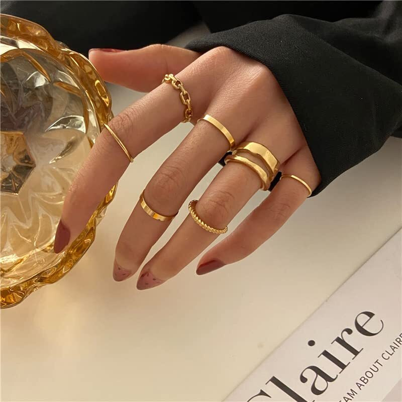 Shining Diva Fashion Latest Stylish Metal Boho Midi Finger Rings for Women and Girls - Set of 7 (12983r), Golden