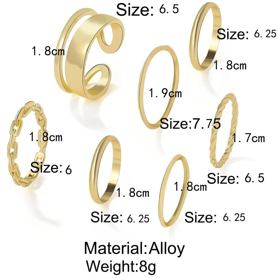 Shining Diva Fashion Latest Stylish Metal Boho Midi Finger Rings for Women and Girls - Set of 7 (12983r), Golden