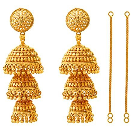 JFL - Jewellery for Less 1gram Gold Plated 3-Layer Traditional Golden Stylish Jhumkas Set for Women & Girls (Gold/yellow)