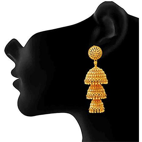 JFL - Jewellery for Less 1gram Gold Plated 3-Layer Traditional Golden Stylish Jhumkas Set for Women & Girls (Gold/yellow)
