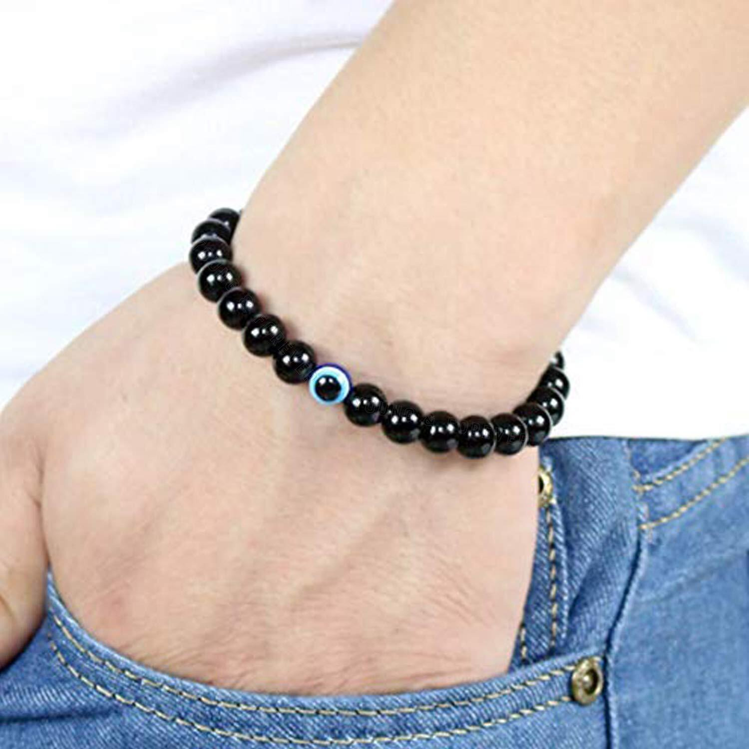 Young & Forever Gift Reiki Infused Handmade Chakra Bracelets for Women Evil Eye Bracelet Semi Precious Gemstone Onyx Crystal Bracelet for Men