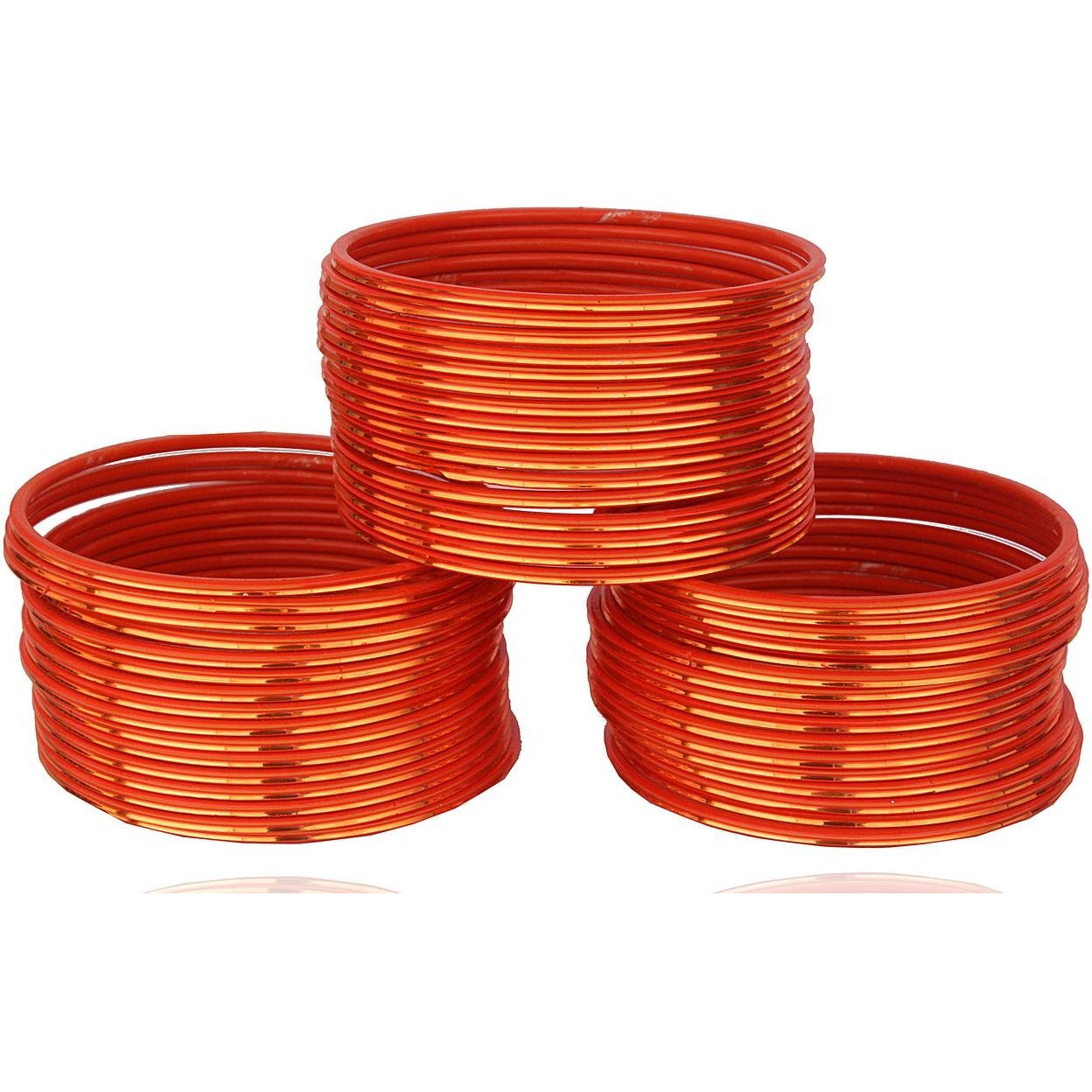 NMII Non-Precious Metal Base Metal with Simple and Plain Glossy Finished Bangle Set For Women and Girls, (Orange_2.4 Inches), Pack Of 48 Bangle Set