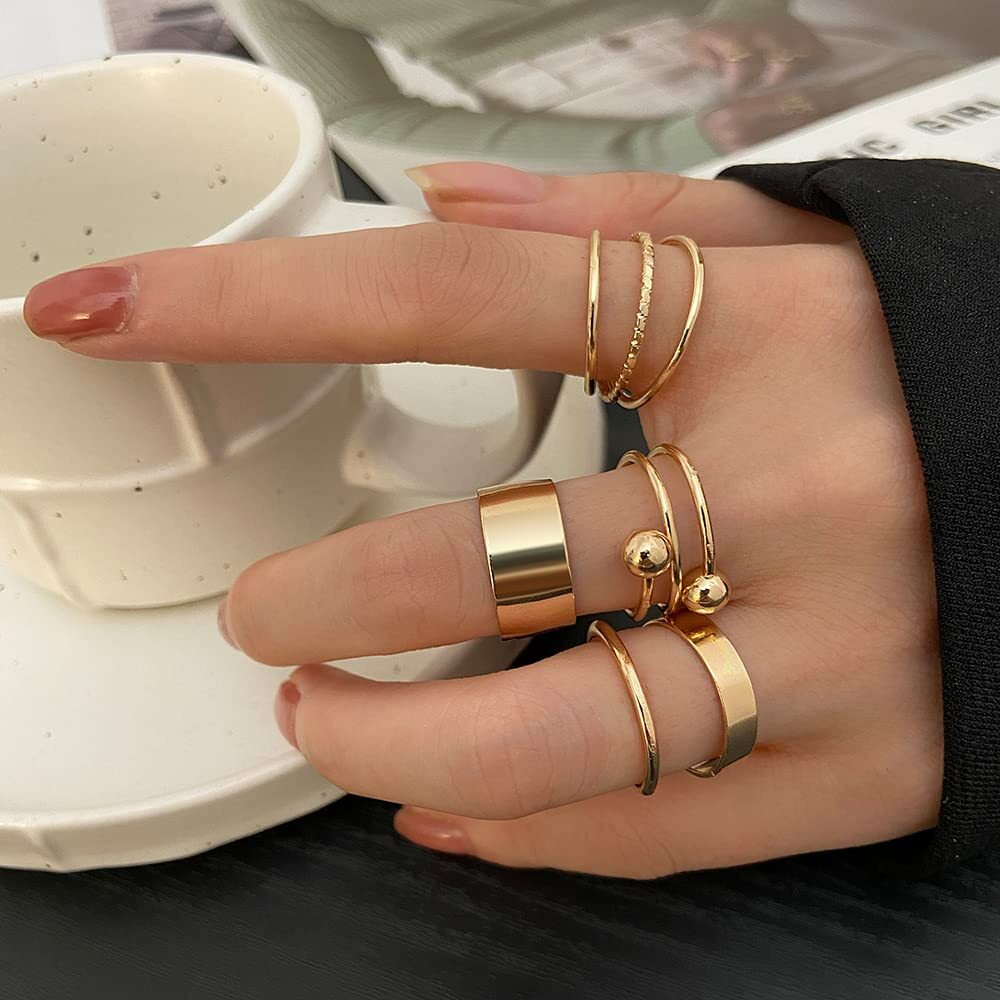 Shining Diva Fashion Latest Stylish Metal Boho Midi Finger Rings for Women and Girls - Set of 5 (14424r), Golden