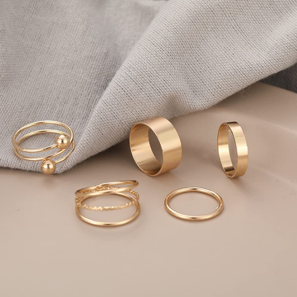 Shining Diva Fashion Latest Stylish Metal Boho Midi Finger Rings for Women and Girls - Set of 5 (14424r), Golden