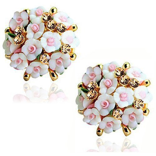 Shining Diva Fashion White Floral Gold Plated Stud Earrings for Women (8784er)