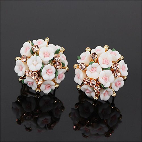 Shining Diva Fashion White Floral Gold Plated Stud Earrings for Women (8784er)