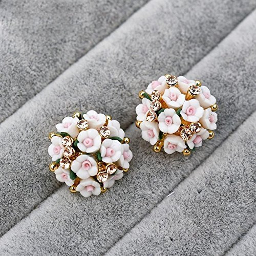 Shining Diva Fashion White Floral Gold Plated Stud Earrings for Women (8784er)