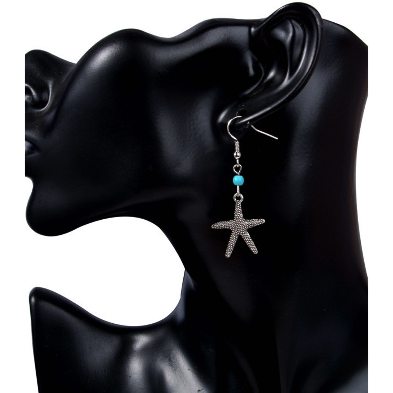 Young & Forever Gift Oxidised Silver Black Metal Brass and Turquoise Magnesite Stone Hanging Starfish Shape Fancy Drop Earrings for Women/Girls (Blue)