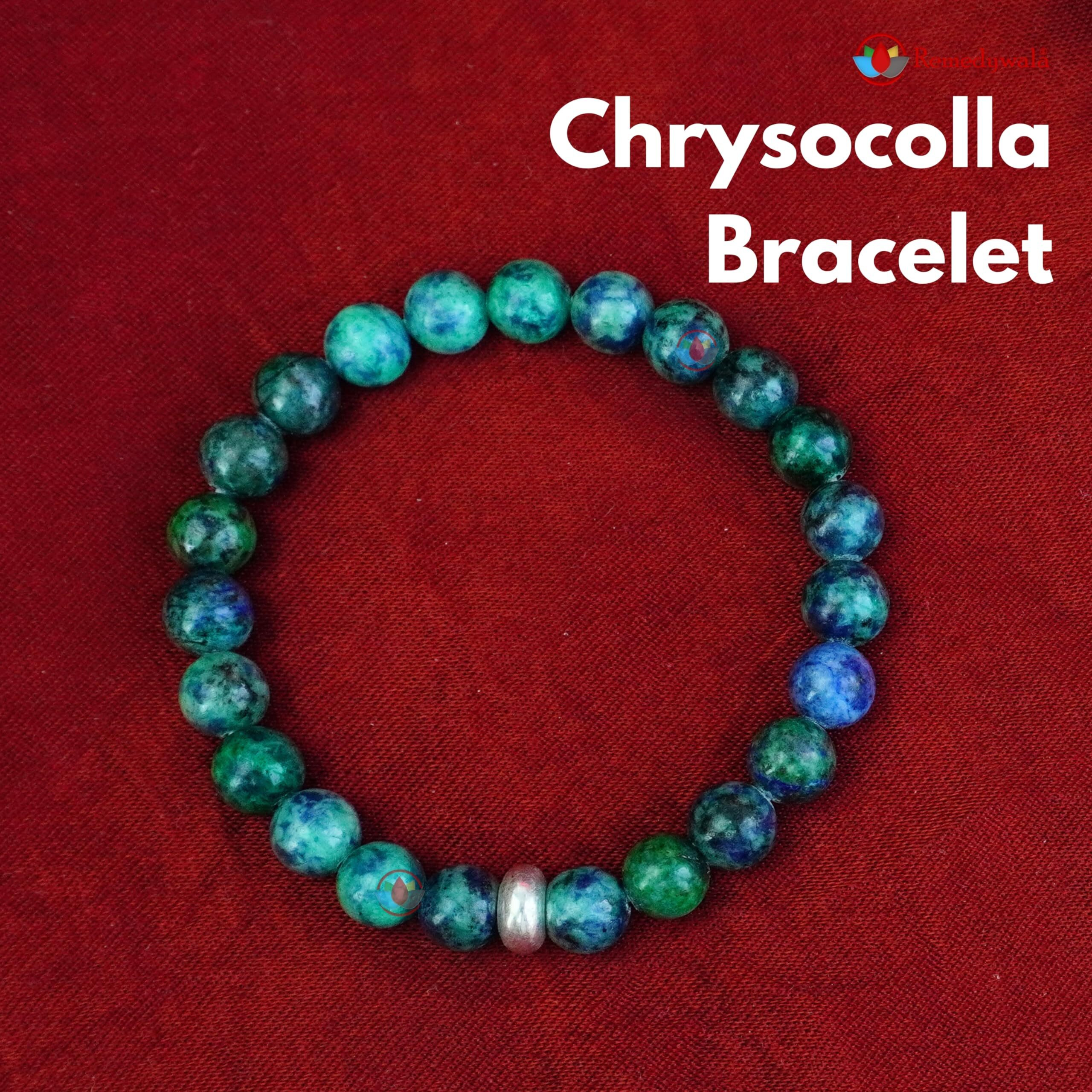 REMEDYWALA Charged Energized Certified Chrysocolla Bracelet 8mm For Reiki, Balance Chakra, Positive Energy, Healing | Chrysocolla Stone Bracelet for Men and Women