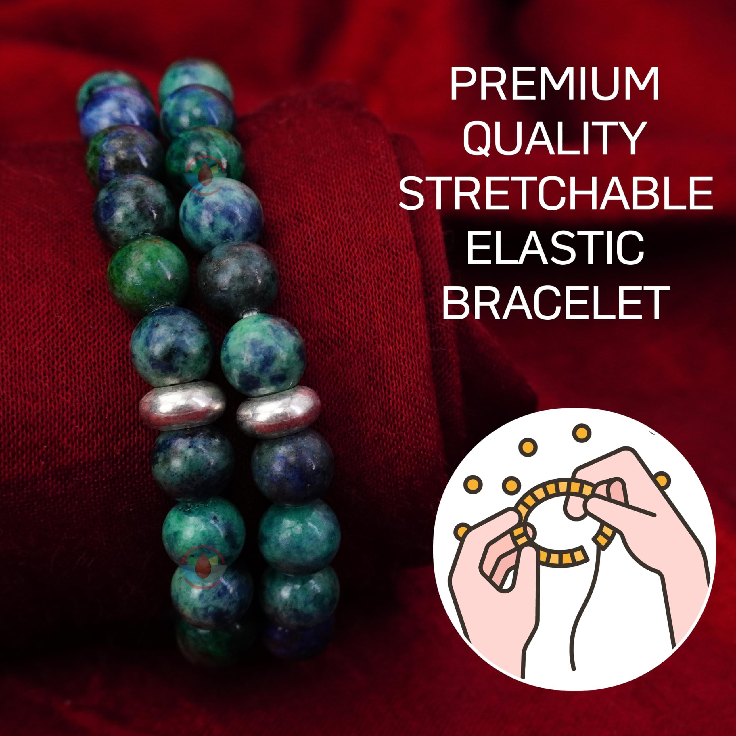 REMEDYWALA Charged Energized Certified Chrysocolla Bracelet 8mm For Reiki, Balance Chakra, Positive Energy, Healing | Chrysocolla Stone Bracelet for Men and Women