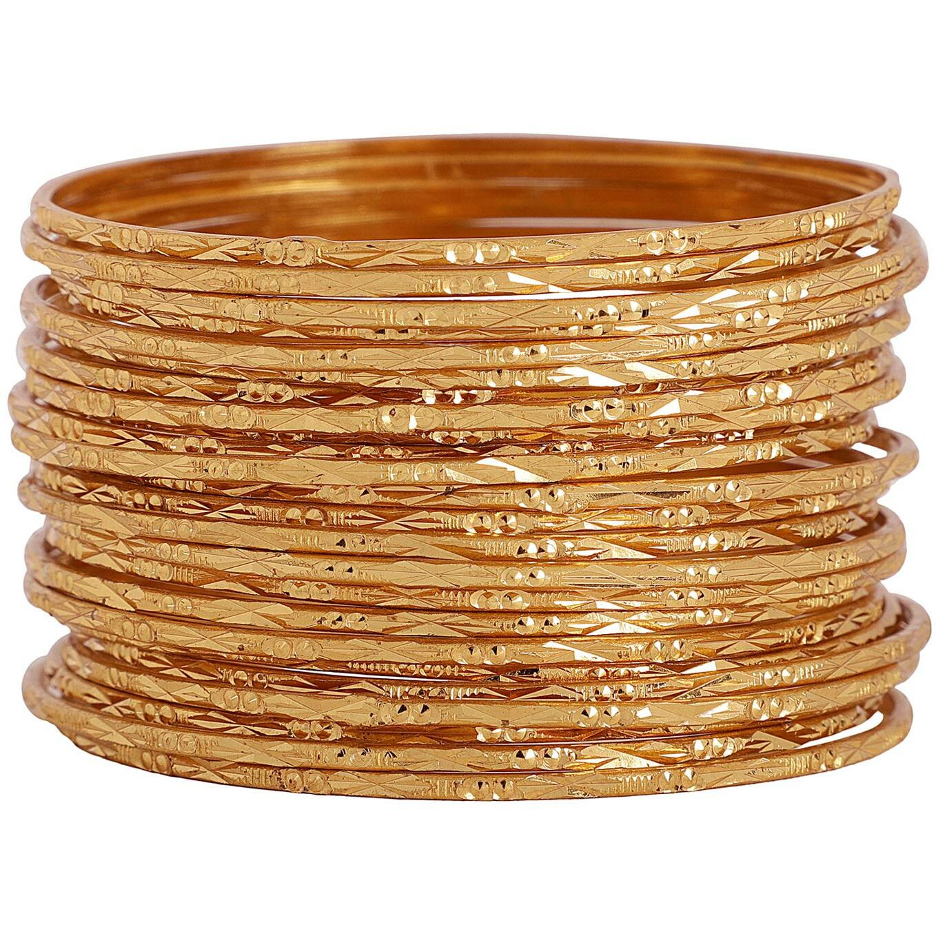 Shining Diva Fashion Set of 24 Latest Traditional Design One Gram Gold Plated Bracelet Bangle for Women and Girls (Golden) (11728b_2.6)