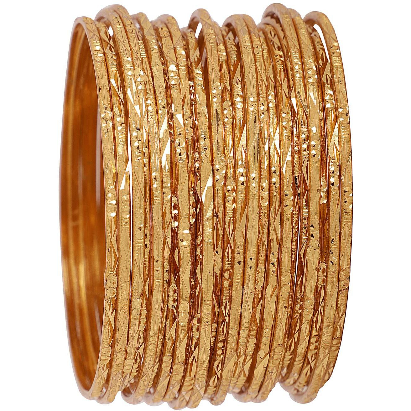 Shining Diva Fashion Set of 24 Latest Traditional Design One Gram Gold Plated Bracelet Bangle for Women and Girls (Golden) (11728b_2.6)