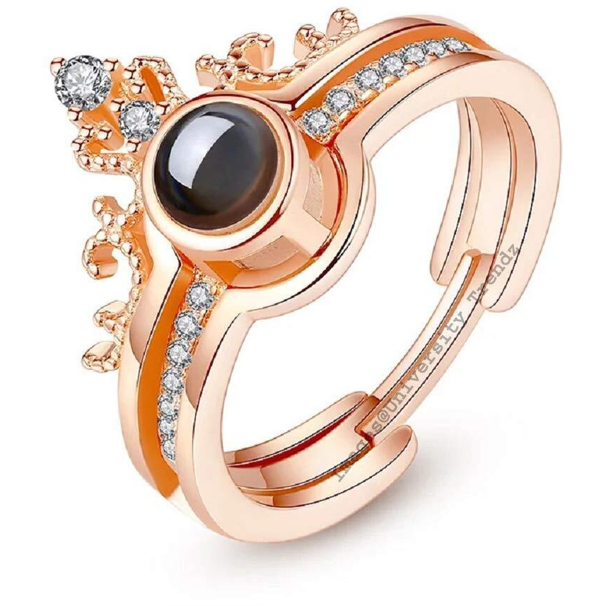 University Trendz I Love You 100 Languages Loving Memory Crown Ring for Girls, Women and Your Valentine, Wedding Engagement Ring (Rose Gold)