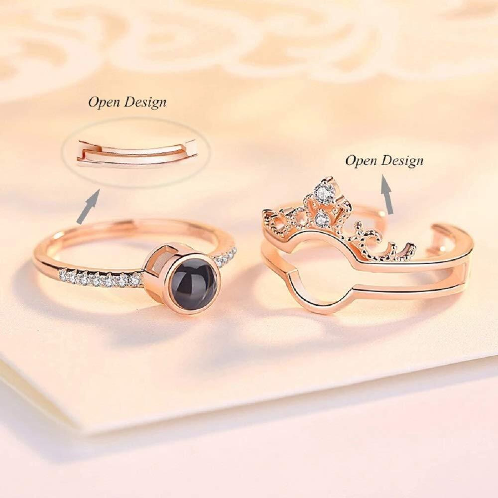 University Trendz I Love You 100 Languages Loving Memory Crown Ring for Girls, Women and Your Valentine, Wedding Engagement Ring (Rose Gold)
