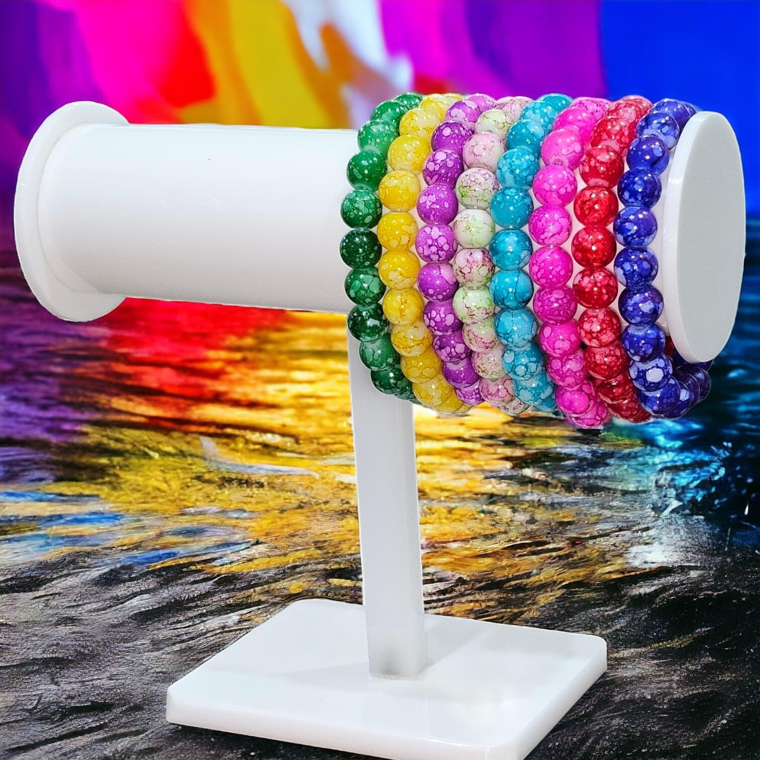 LACUM Navratri Glass Beads Bracelets Combo - Perfect Kanya Bhoj and Birthday Return Gifts for Girls (PACK OF 7 MARBLE)
