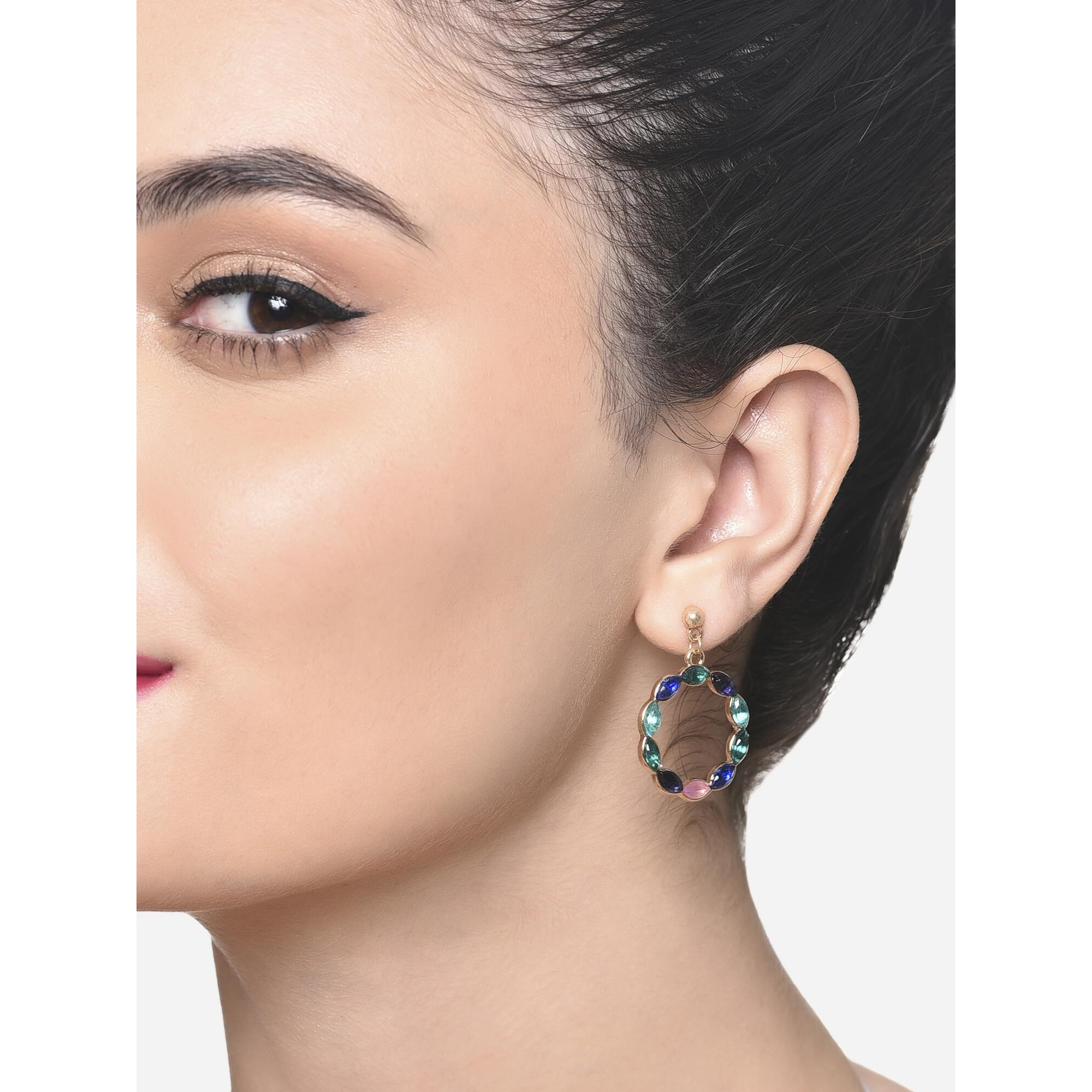 Zaveri Pearls Multicolor Dazzling Stones Party Bling Circular Hollow Drop Earring For Women-ZPFK16212