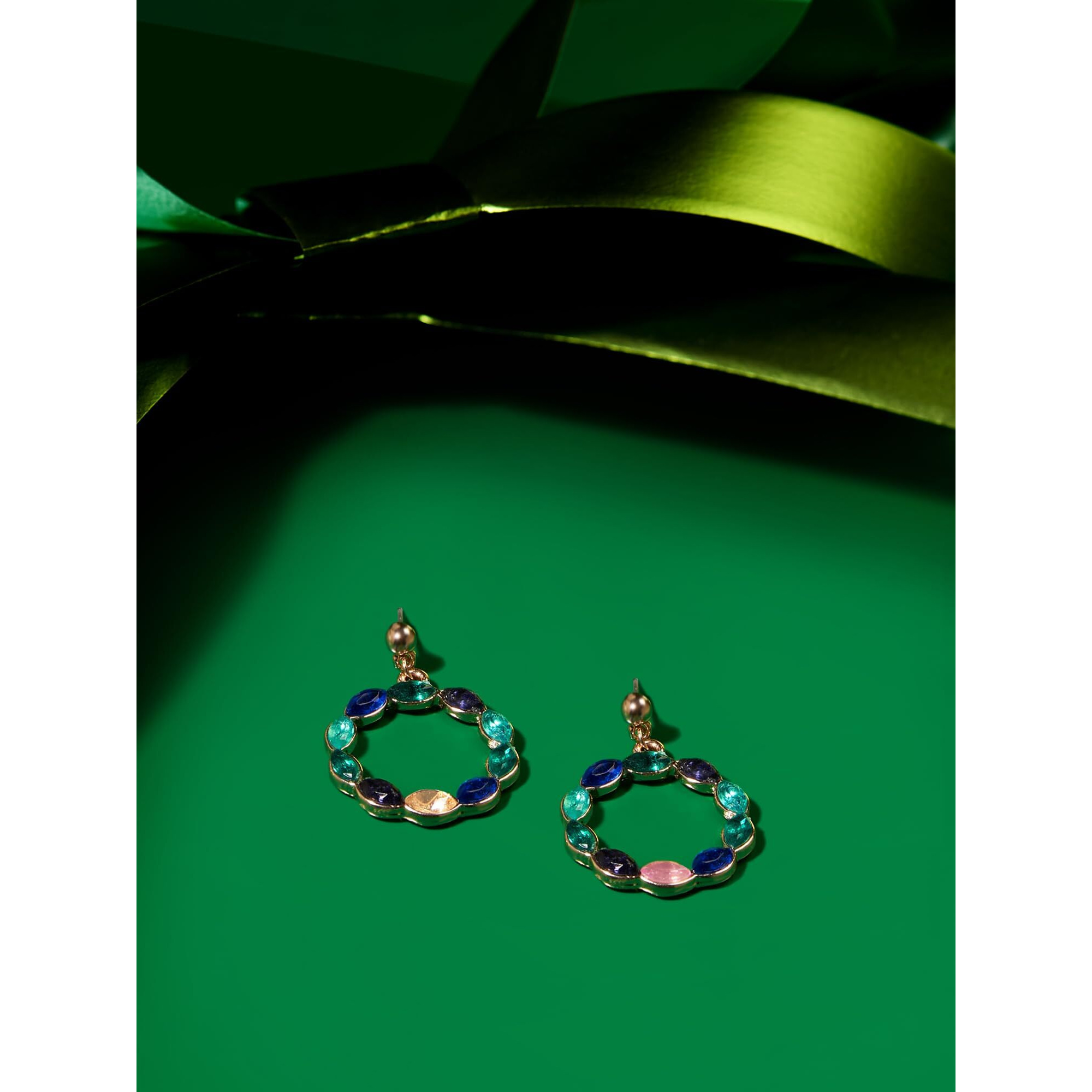 Zaveri Pearls Multicolor Dazzling Stones Party Bling Circular Hollow Drop Earring For Women-ZPFK16212