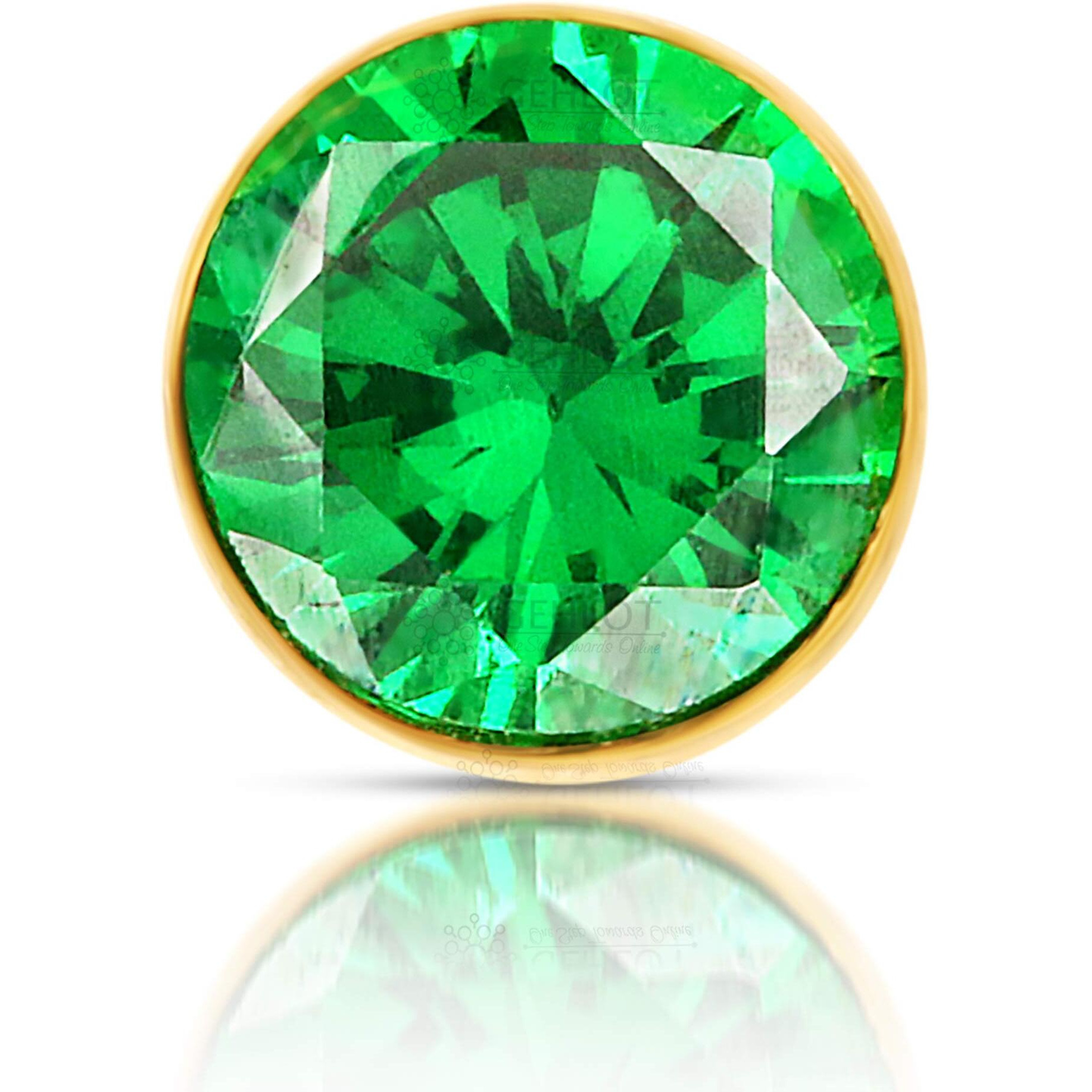 GEHLOT  OneStep Towards Online Round Cup Shape Green Diamond 14K Pure Yellow Gold Nose Pins Studs Jewellery For Women And Girl (Green Cup Round)