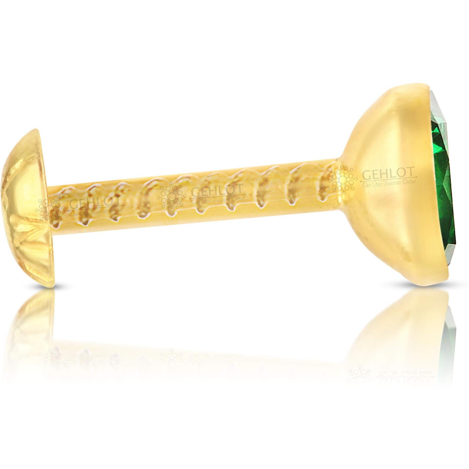 GEHLOT  OneStep Towards Online Round Cup Shape Green Diamond 14K Pure Yellow Gold Nose Pins Studs Jewellery For Women And Girl (Green Cup Round)