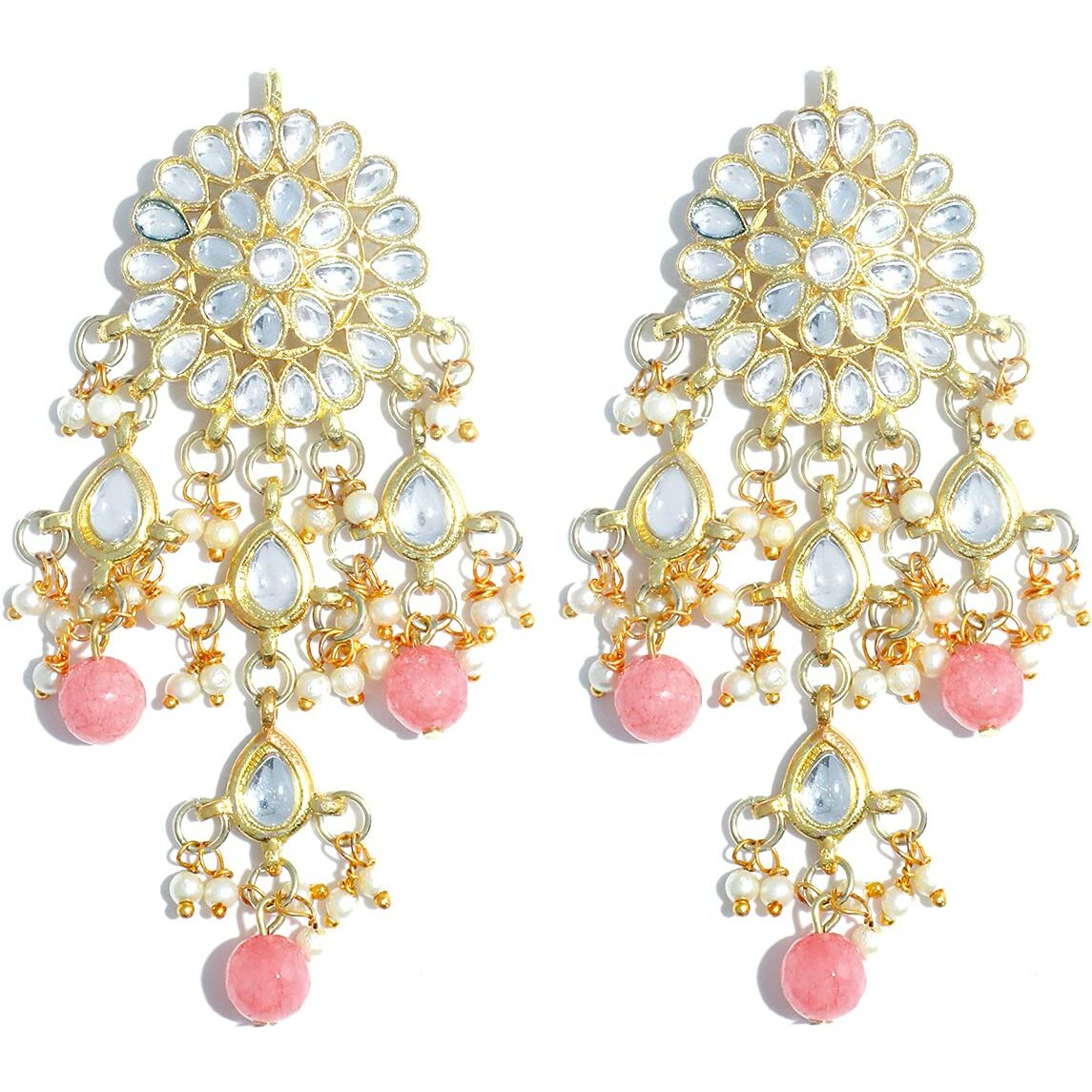Karatcart Gold Plated Kundan Tassel Earrings for Women (Peach and Gold)
