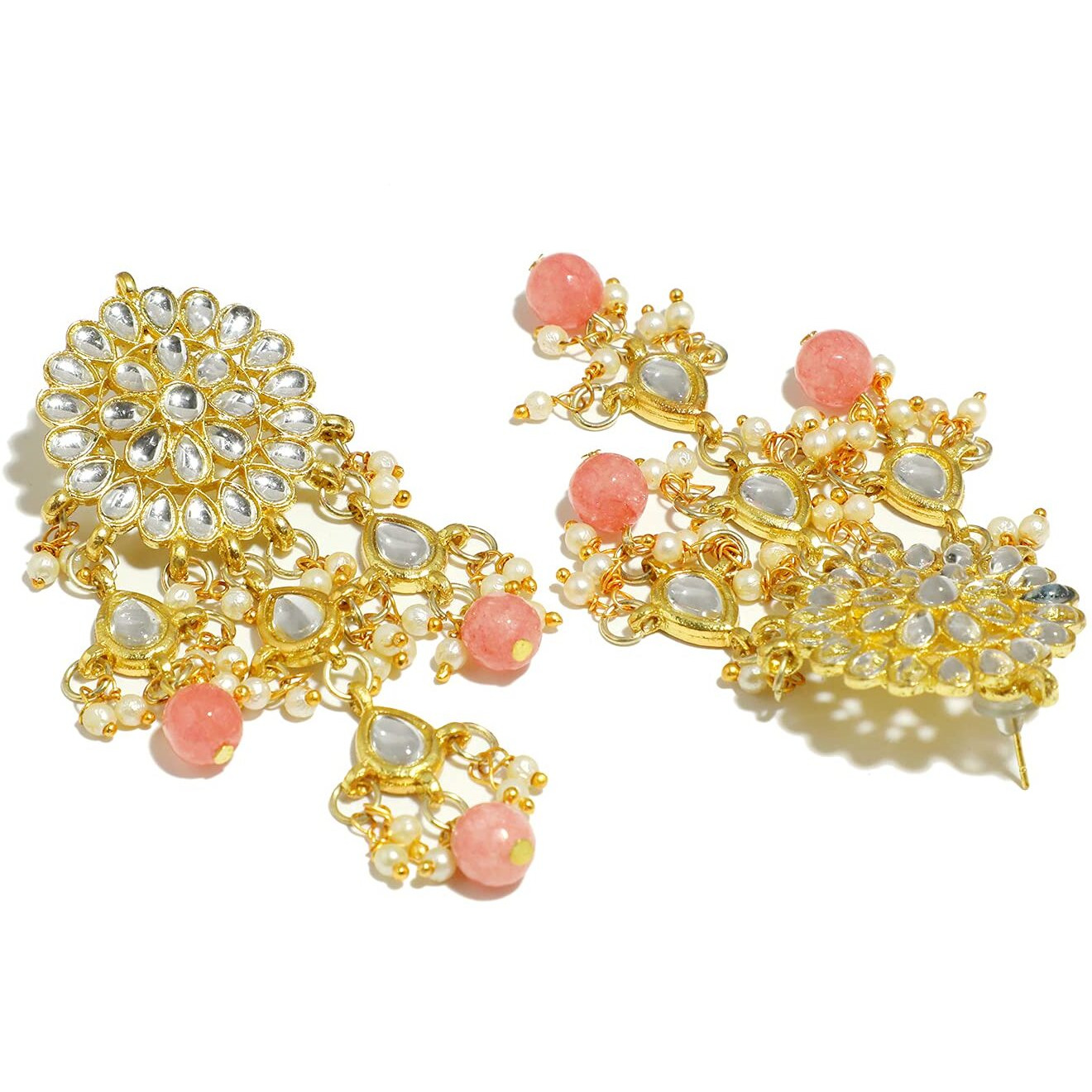 Karatcart Gold Plated Kundan Tassel Earrings for Women (Peach and Gold)