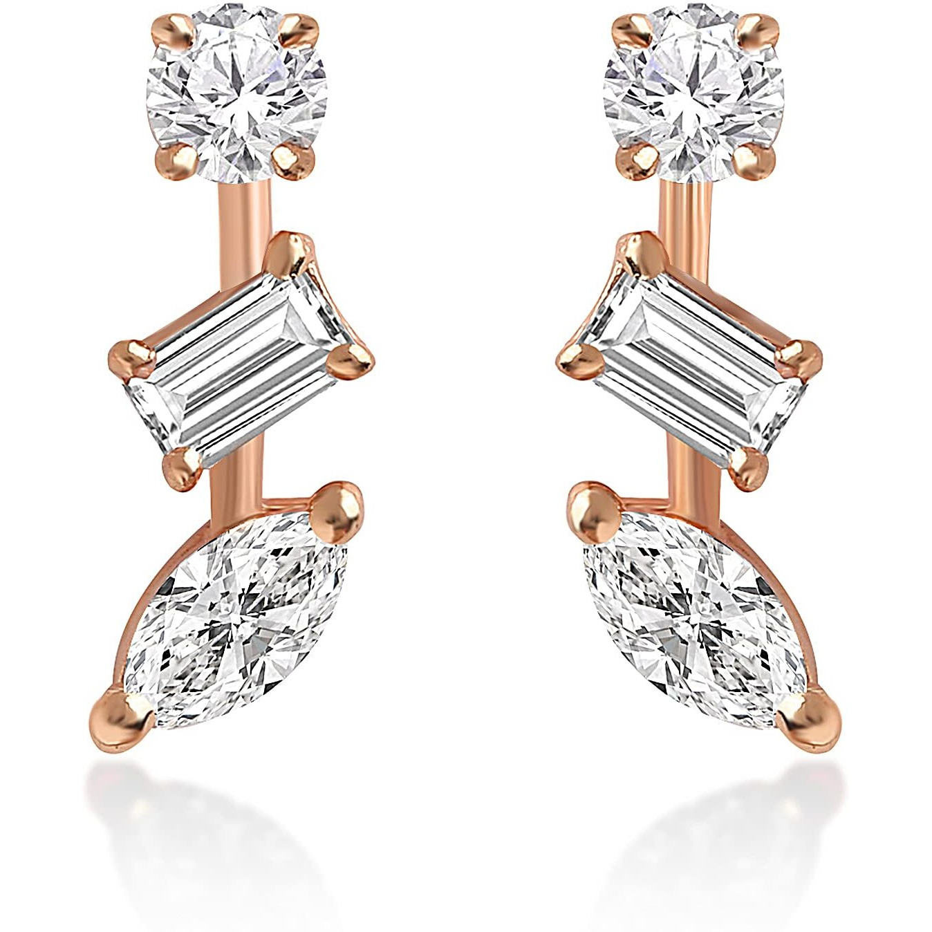 MINUTIAE 14K Rose Gold Plated Multi Shape Stud Earring With Solitaire Crystal Diamond Stylish Fashion Jewellery For Women and Girls