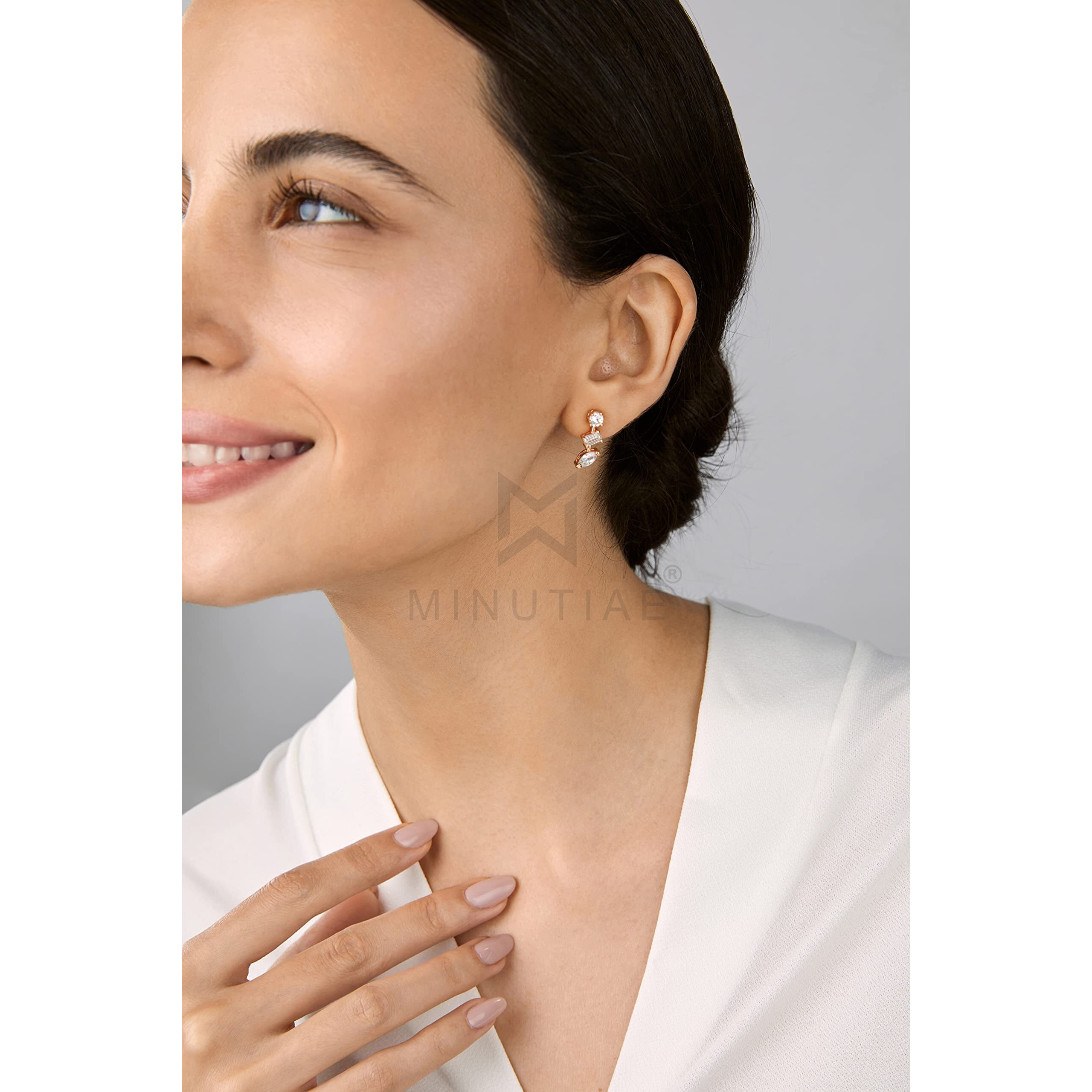 MINUTIAE 14K Rose Gold Plated Multi Shape Stud Earring With Solitaire Crystal Diamond Stylish Fashion Jewellery For Women and Girls