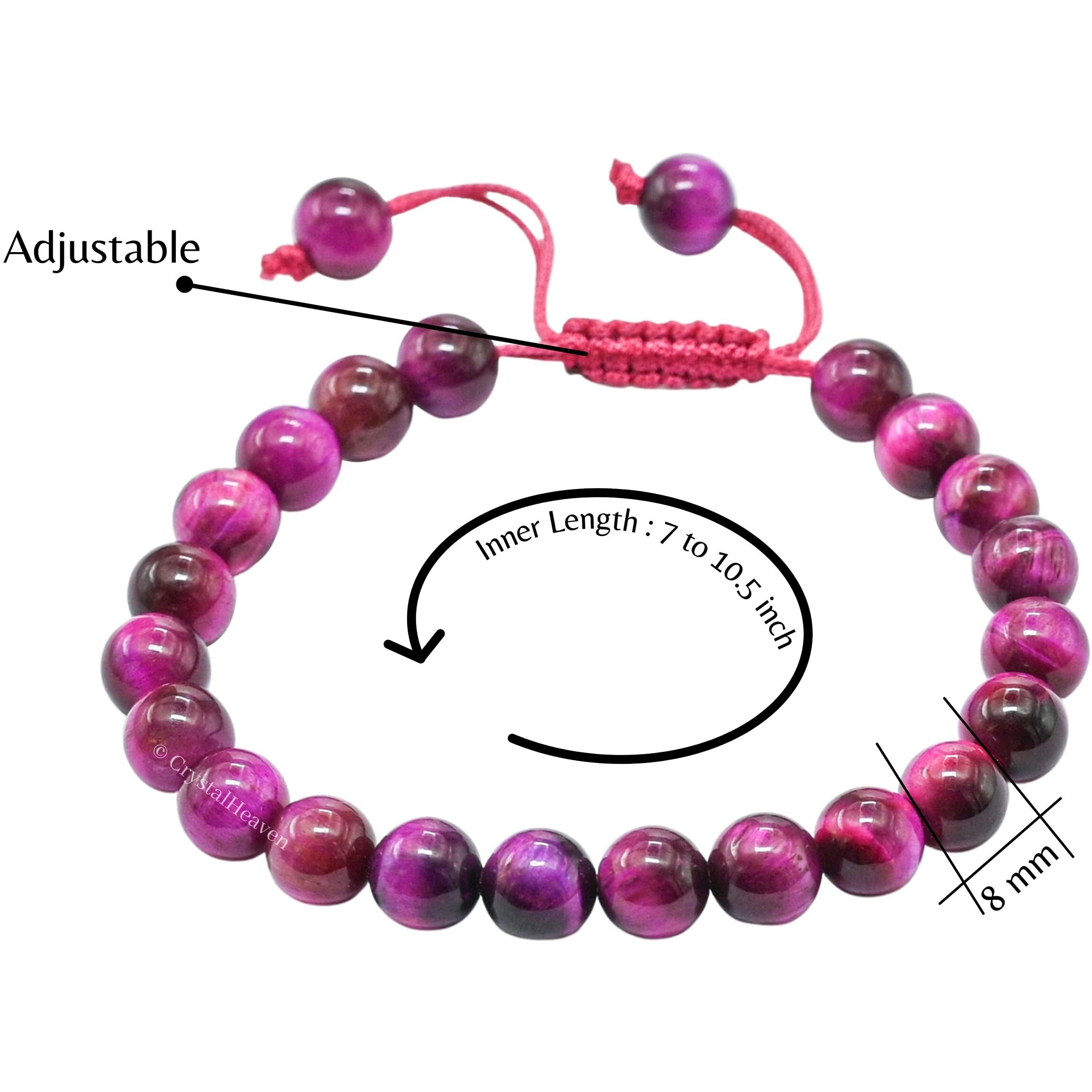 Crystal Heaven Pink Tiger Eye Crystal Bracelet for Women Men Natural Healing - AAA Grade Original Healing Gemstone Adjustable Bracelet for Yoga Reiki Meditation Feng Shui